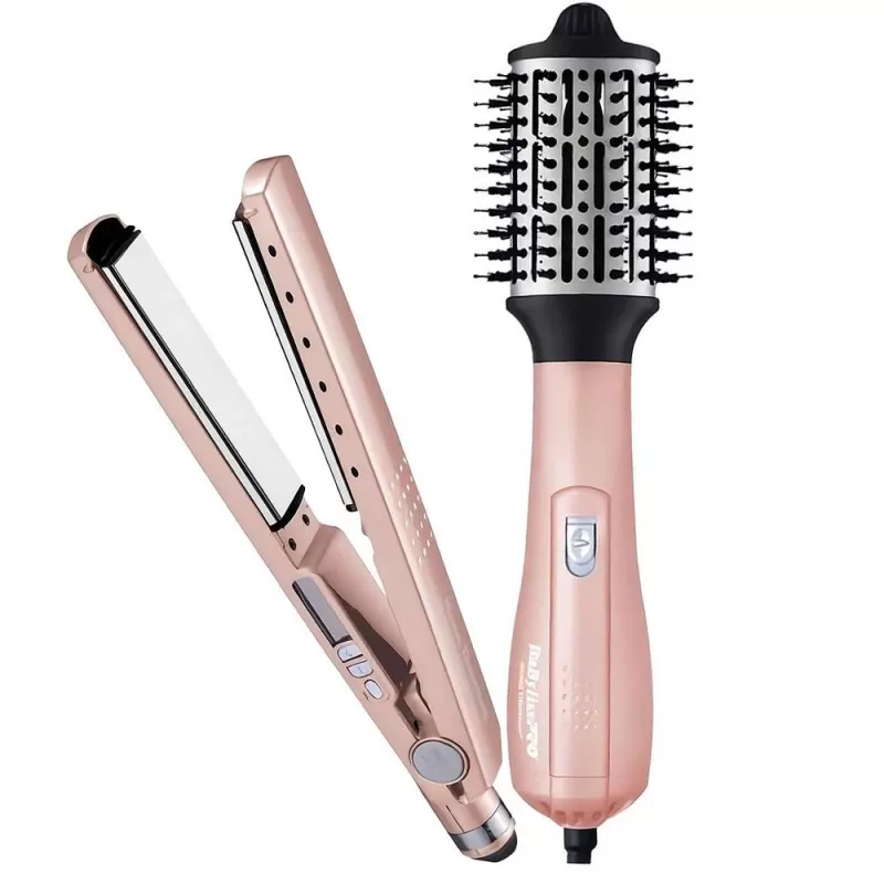 Kit Alisador + Cepillo Secador BabylissPro Nano Titanium BNTRGPP44UZ - Gold