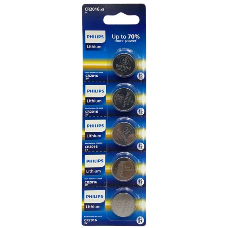 Pila Botón Philips CR2016P5B/17 Lithium 3V (5 Unidades)