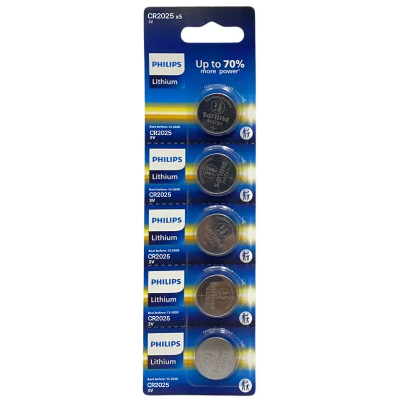 Pila Botón Philips CR2025P5B/17 Lithium 3V (5 Unidades)