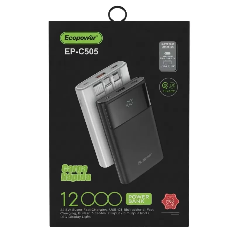 Cargador Portátil Ecopower EP-C505 12.000mAh 22.5W - White