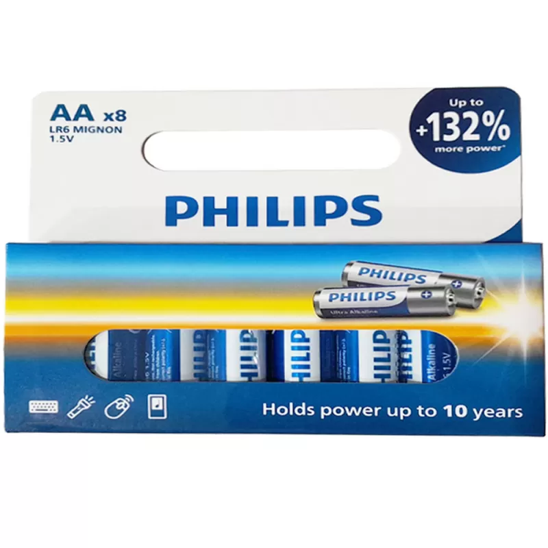 Pila Alkalina AA Philips LR6E8B/17 (8 Unidades)