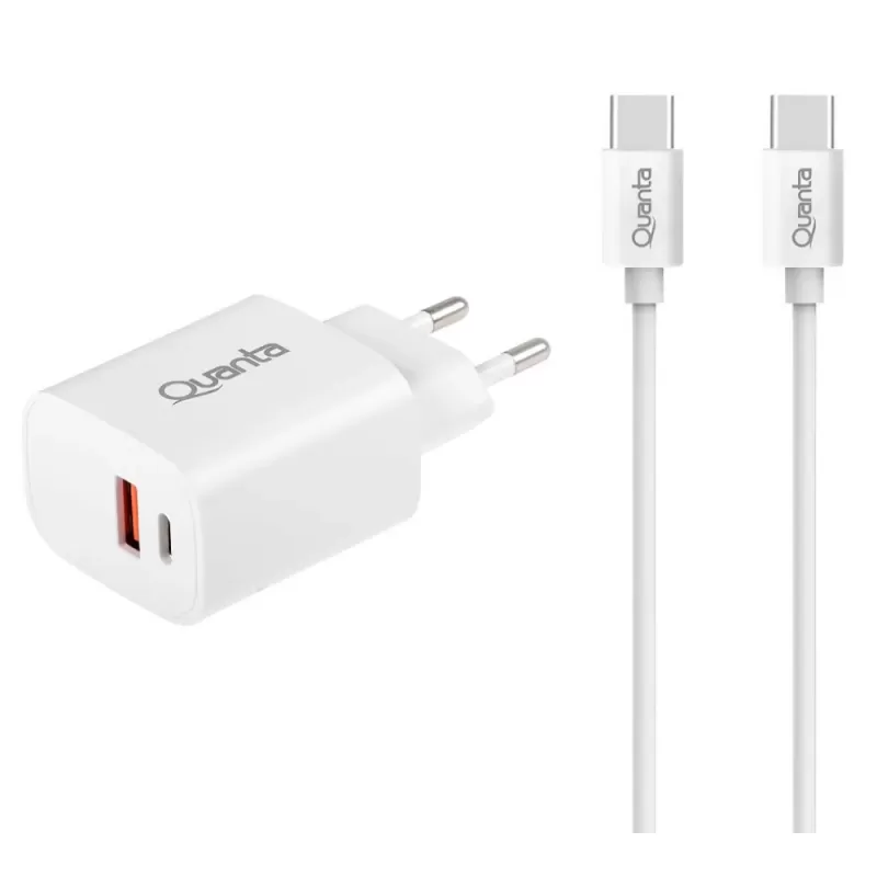 Adaptador Quanta QTCACR2 USB-A/USB-C 20W + Cable USB-C QTCTC70 (1m) - White