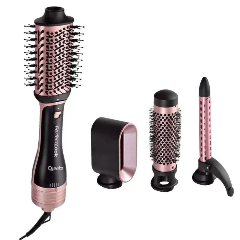 Kit Cepillo Secador Quanta PerfectLook QTKCS7001 1300W 2V - Black/Rose Gold