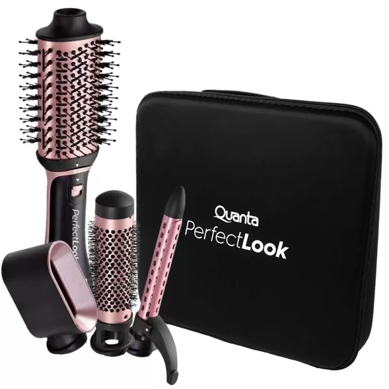 Kit Cepillo Secador Quanta PerfectLook QTKCS7001 1300W 2V - Black/Rose Gold
