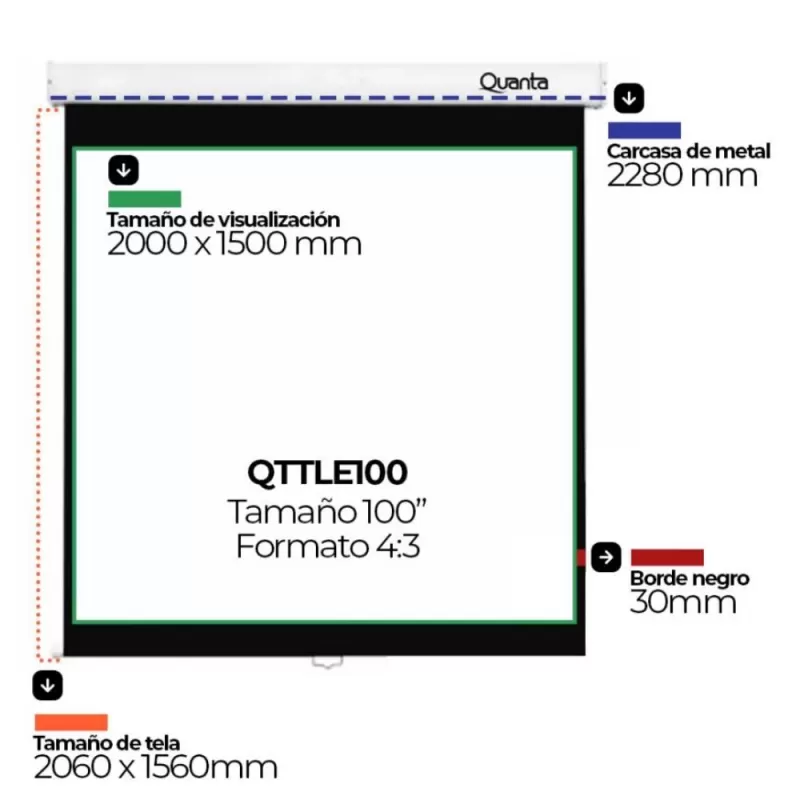 Pantalla de Proyección Eléctrica Quanta QTTLE100 100" 220V 