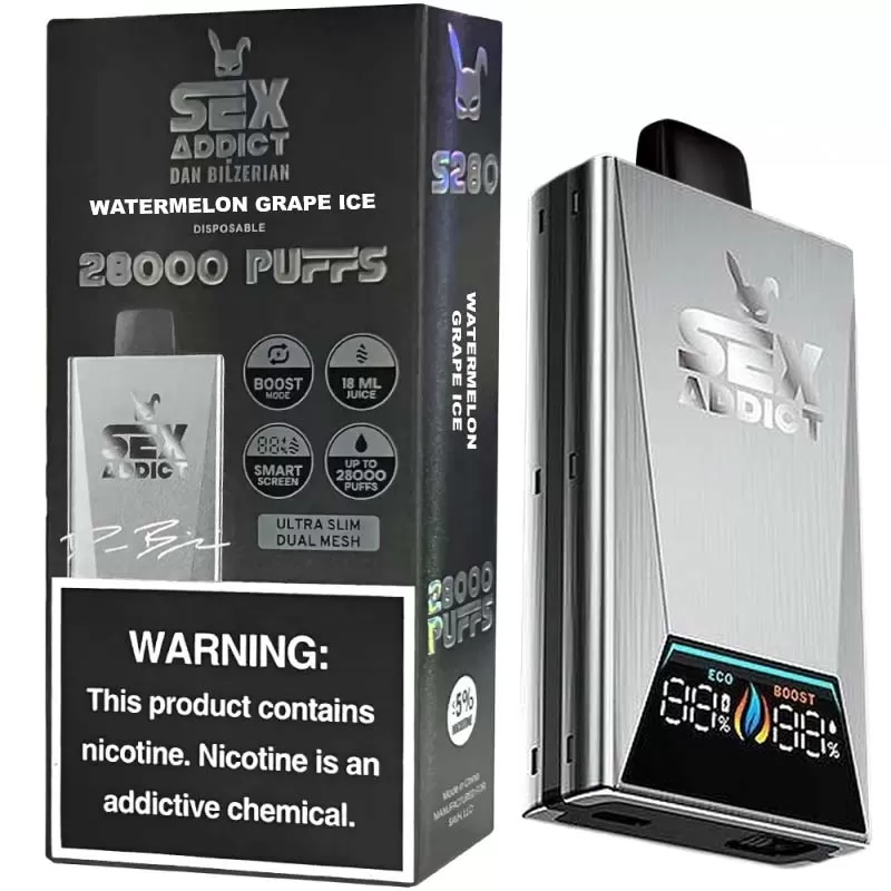 Vaper Descartable Sex Addict By Dan Bilzerian S280 Silver 5% Nicotina 28000 Puffs - Watermelon Grape Ice