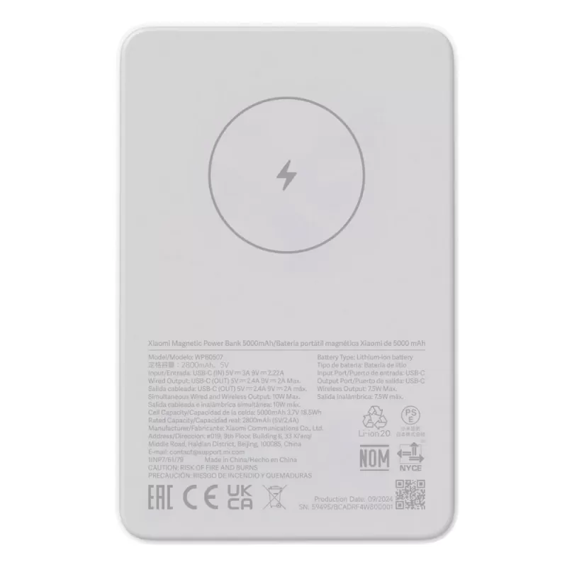 Cargador Portátil Xiaomi Magnetic Power Bank 5000mAh WPB0507 - White
