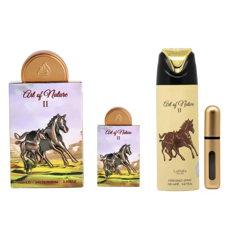 Kit Perfume Lattafa Pride Art of Nature II EDP 100mL + Mini Perfume 20mL + Spray 200mL - Unisex