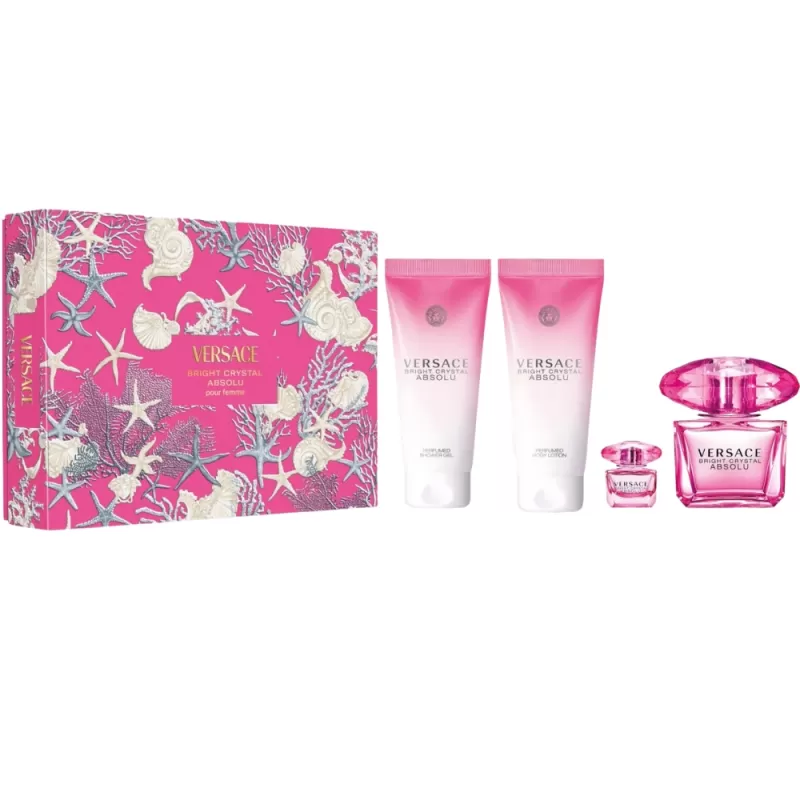 Kit Perfume Versace Bright Crystal Absolu EDP 90mL + Miniatura 5mL + Body Lotion 100mL + Shower Gel 100mL - Femenino