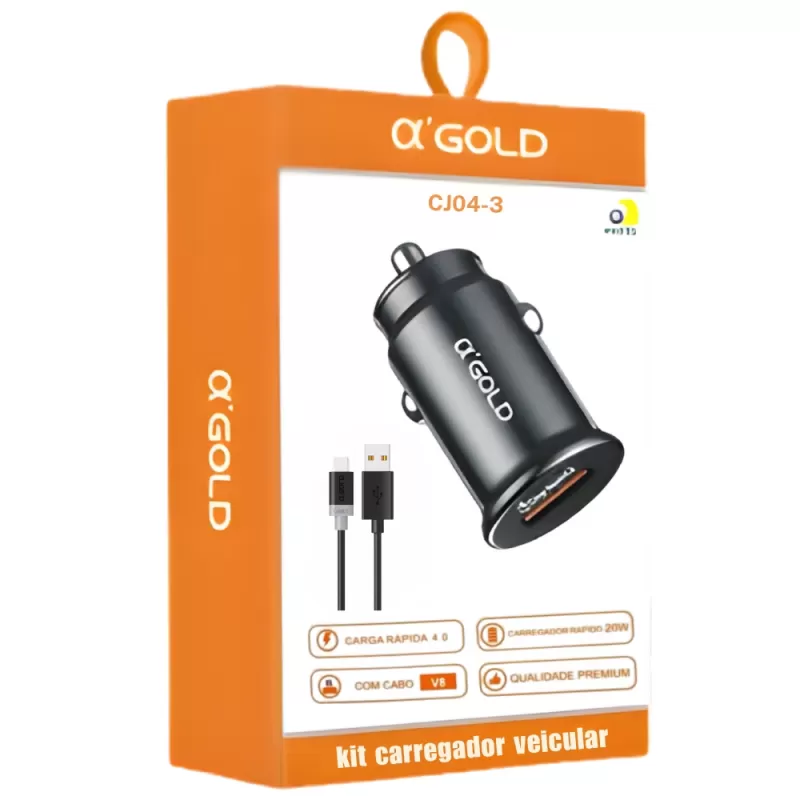 Cargador Vehicular a'Gold CJ04-3 20W USB/USB-C - Black