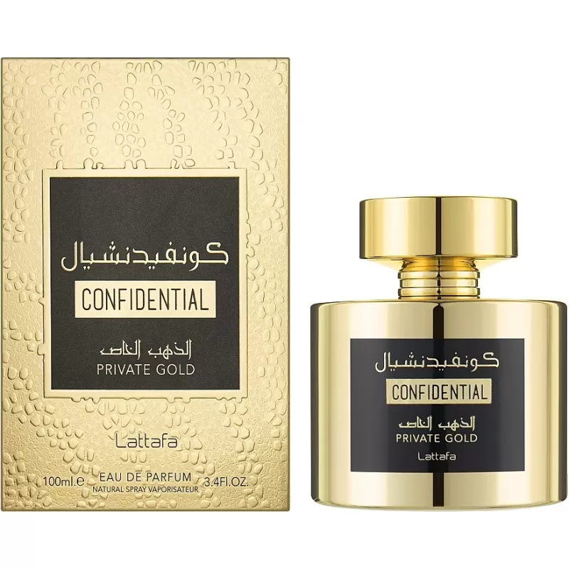 Perfume Lattafa Confidential Private Gold EDP Unisex - 100mL (Caja Fea)