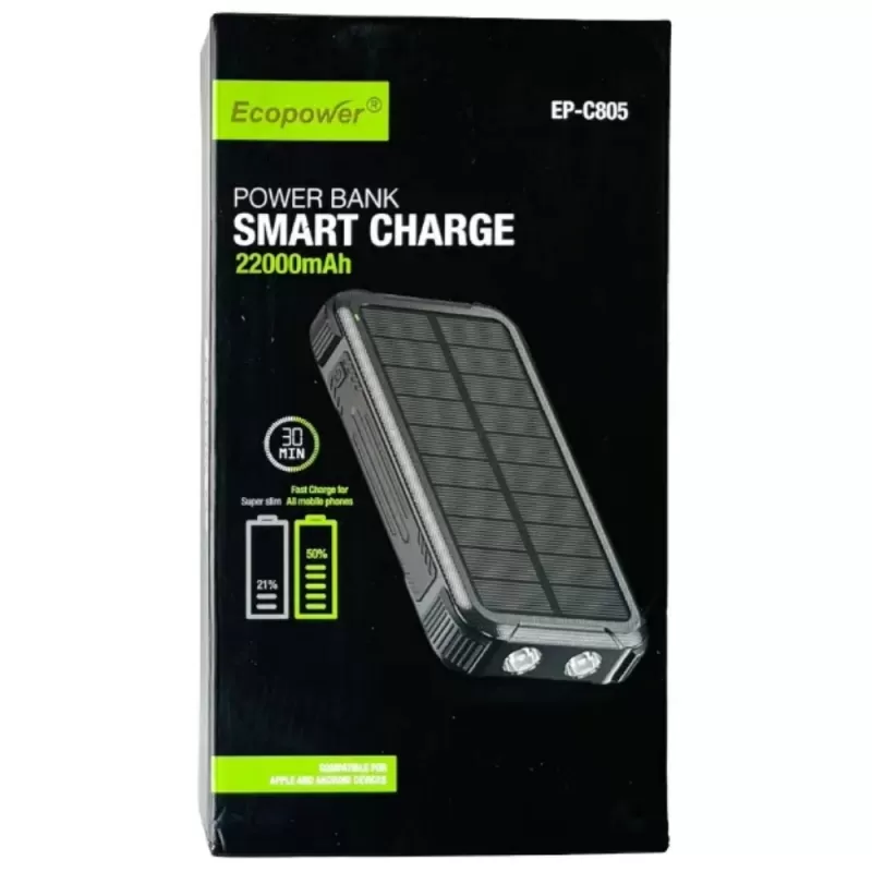 Cargador Portátil Ecopower EP-C805 Power Bank 22.000mAh Panel Solar - Black