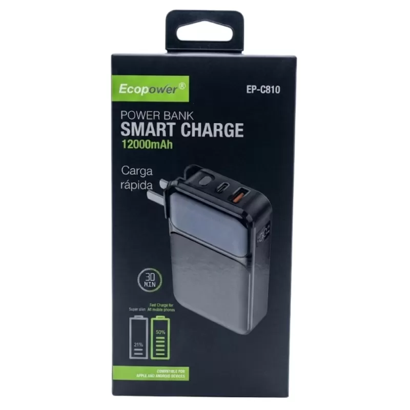 Cargador Portátil Ecopower EP-C810 2 en 1 12.000mAh 22.5W - Black