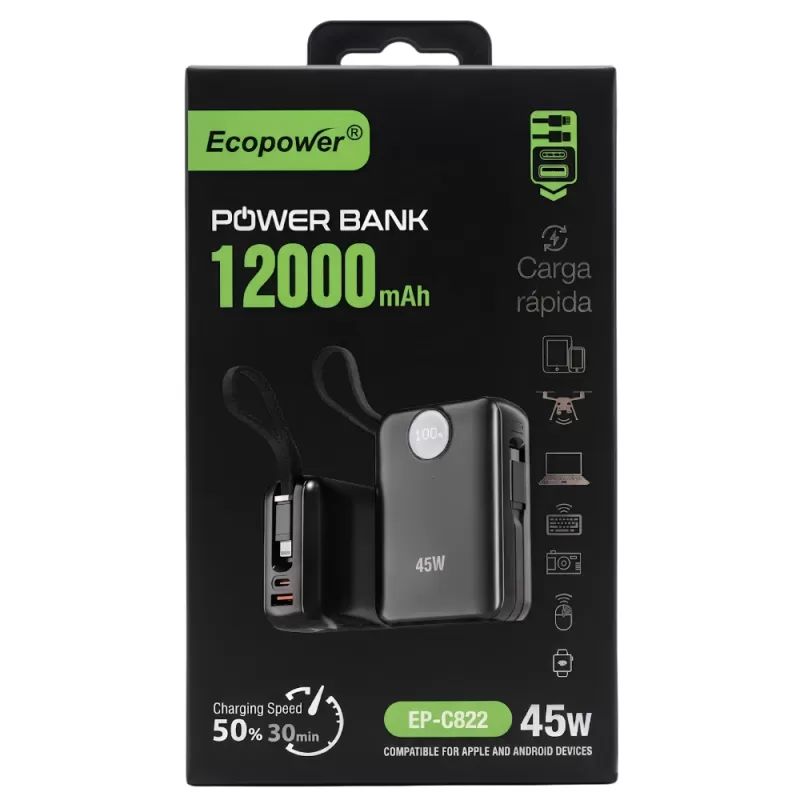 Cargador Portátil Ecopower EP-C822 12.000mAh 45W - Black