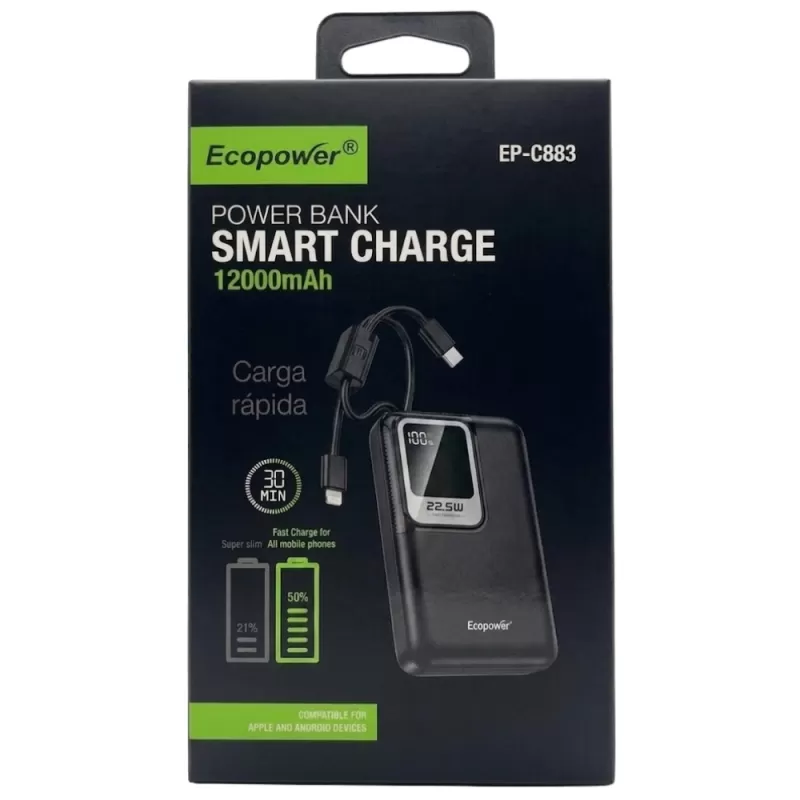 Cargador Portátil Ecopower EP-C883 12.000mAh 22.5W - Black