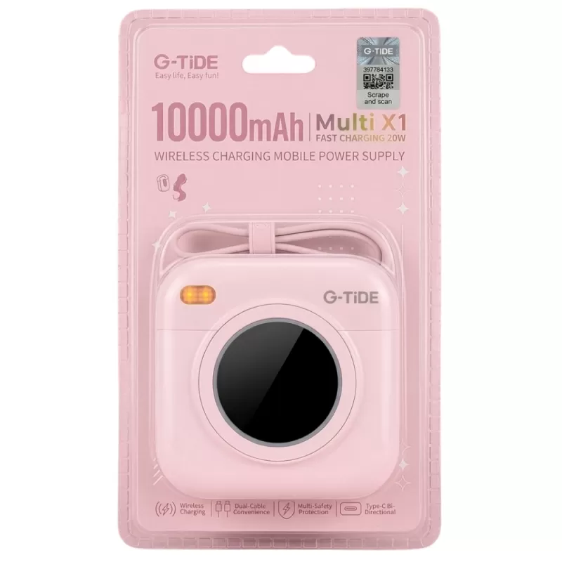 Cargador Portátil Wireless G-Tide Multi X1 10.000mAh Lightning/USB-C 20W - Pink