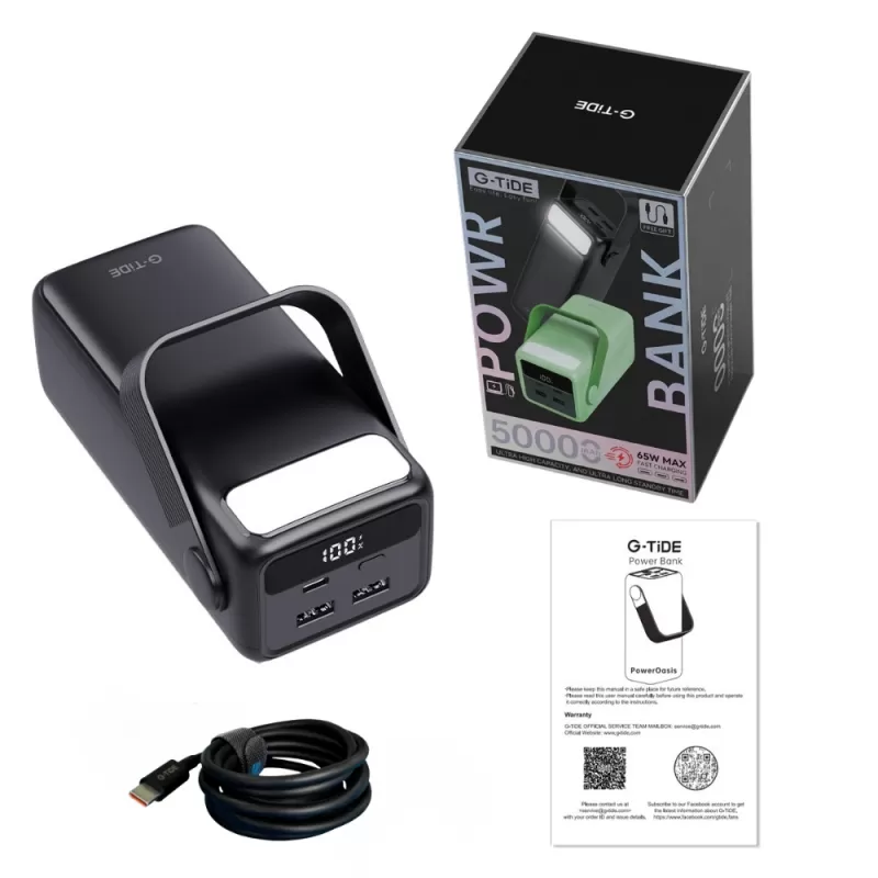 Cargador Portátil G-Tide PowerOasis+ 50.000mAh 22.5W LED - Black