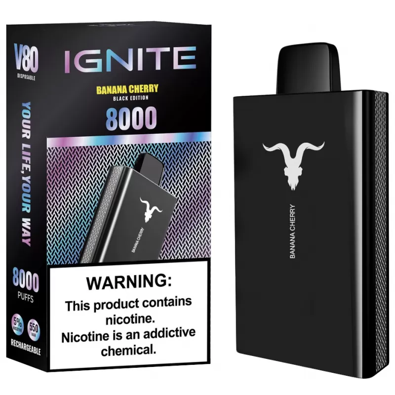 Vaper Descartable Ignite V80 Black Edition 5% Nicotina 8000 Puffs - Banana Cherry