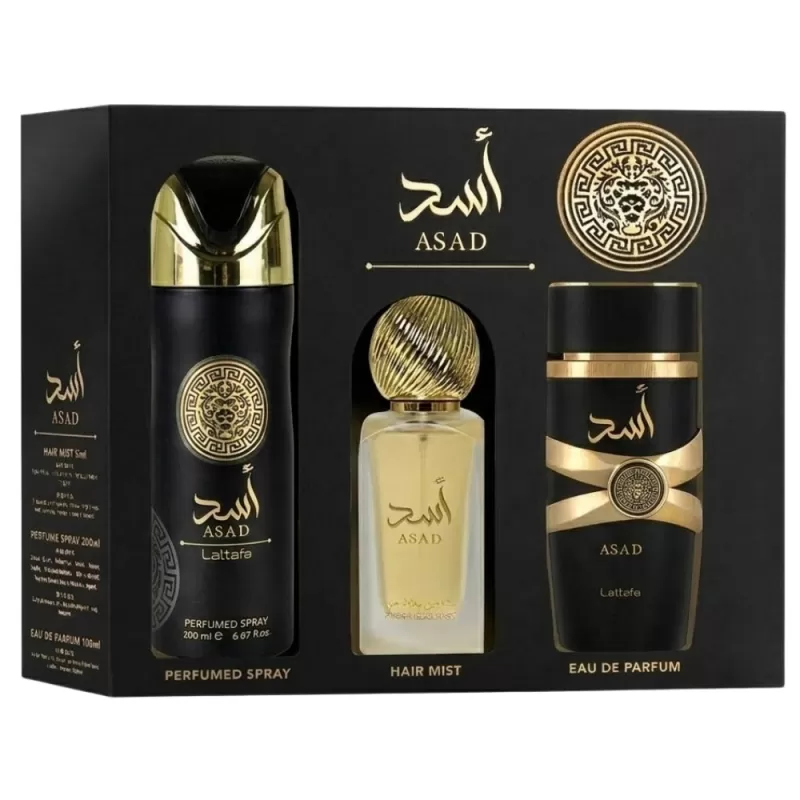 Perfume Lattafa Asad EDP 100mL + Hair Mist 50mL + Spray 200mL - Masculino