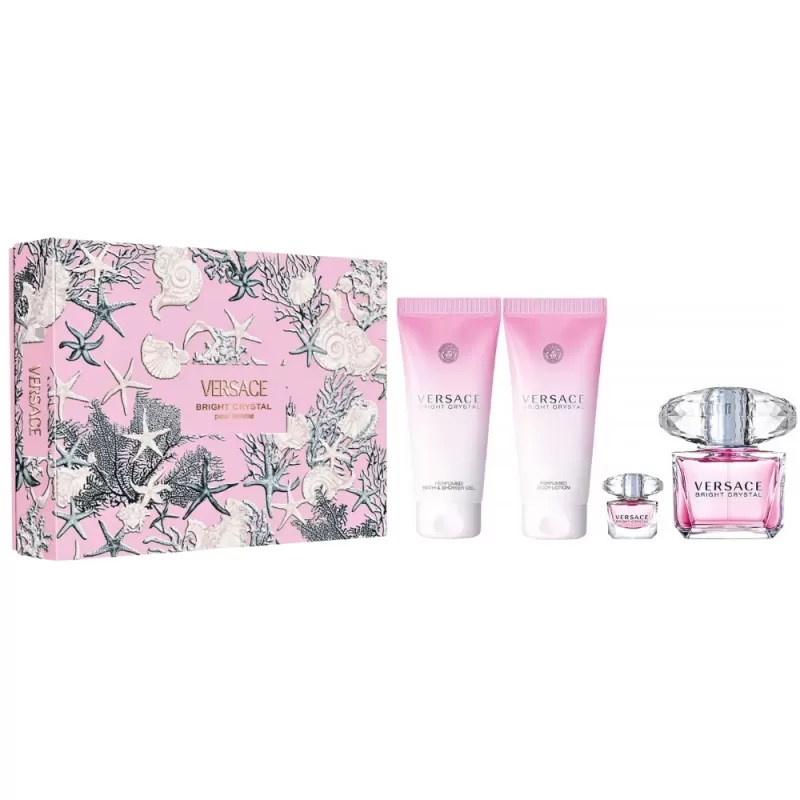 Kit Perfume Versace Bright Crystal EDT 90mL + Miniatura 5mL + Body Lotion 100mL + Shower Gel 100mL - Femenino
