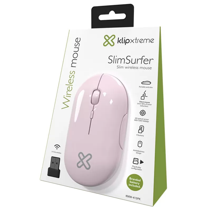 Mouse Wireless Klip Xtreme SlimSurfer KMW-415PK Silencioso - Pink