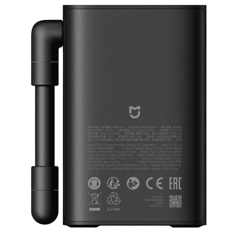 Compresor de Aire Xiaomi Mini Mijia Compact Portable Electric MJBXCQBQW - Black