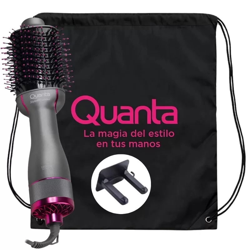 Cepillo Secador Quanta QTES6000N 1300W 2V - Gris/Rosa + Bolso de Regalo