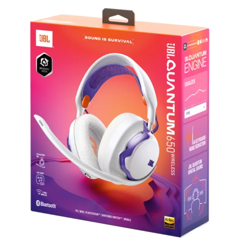 Auricular Gaming JBL Quantum 650 Wireless - White/Purple
