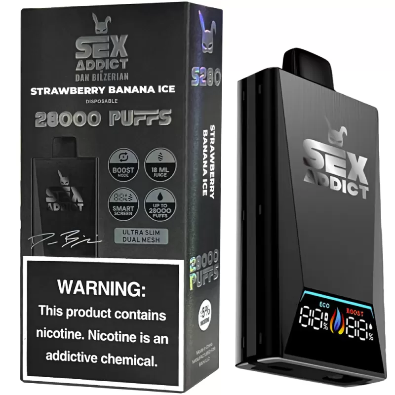Vaper Descartable Sex Addict By Dan Bilzerian S280 5% Nicotina 28000 Puffs - Strawberry Banana Ice