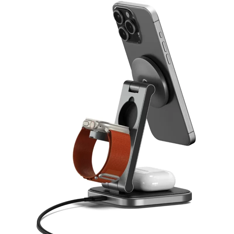 Base de Carga Satechi Foldable QI2 Wireless Charging Stand  ST-Q31FM-Ea 3 En 1