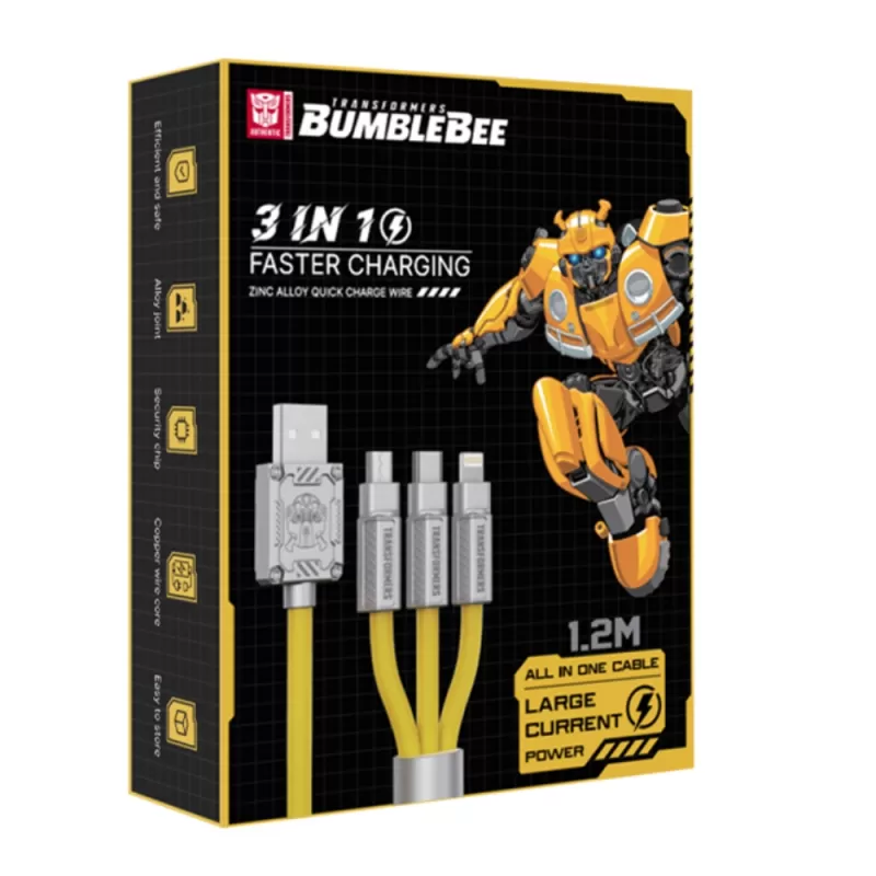 Cable Transformer 3 en 1 TF-A03 USB-A/USB-C/microUSB/Lightning (1.2m) - Bumblebee Yellow