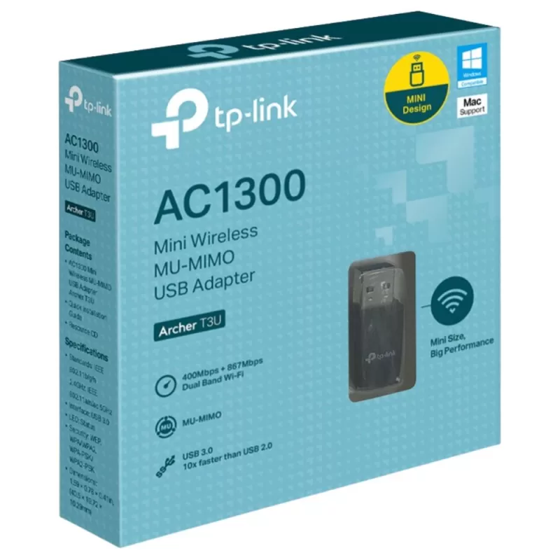 Adaptador Tp-Link T3U AC1300 Mini USB Wireless - Black