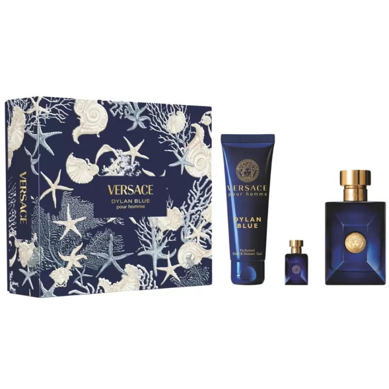 kit Perfume Versace Dylan Blue EDT 100mL + Miniatura 5mL + Shower Gel 150mL - Masculino