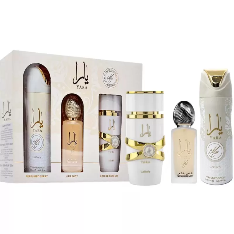 Kit Perfume Lattafa Yara Moi EDP 100mL + Hair Mist 50mL + Body Spray 200mL - Femenino Kit Perfume Lattafa Yara Moi EDP 100mL + Hair Mist 50mL + Body Spray 200mL - Femenino